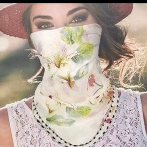 4 pack Silk Neck Scarf/Bandana/Face Cover Chiffon Neck Gaiter with ear loops